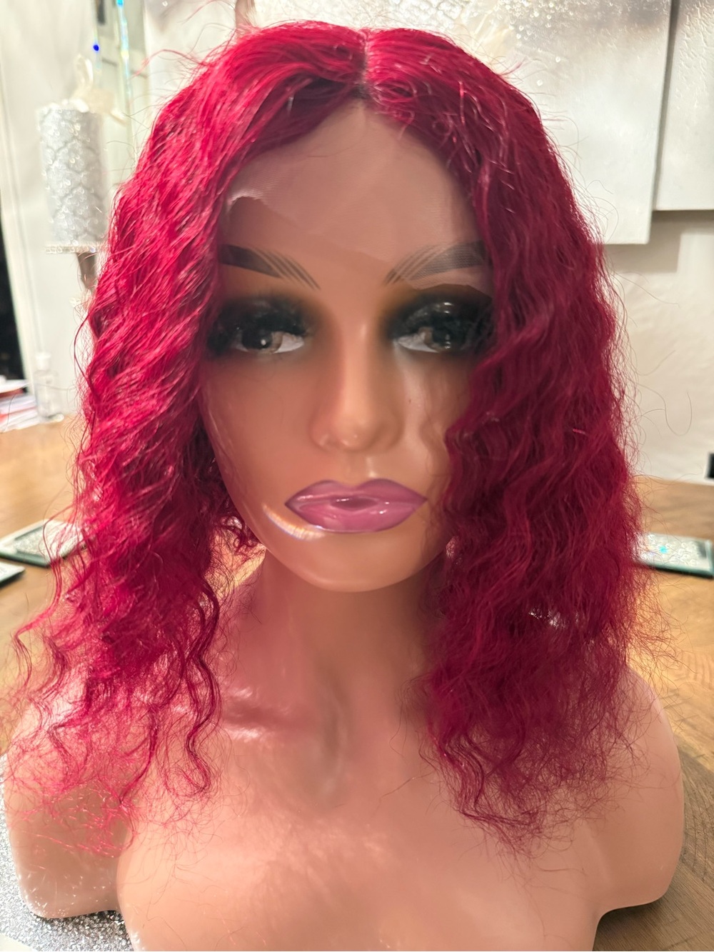 Deep Red Wavy Lace Front Wig - Women Hair synthetic wig